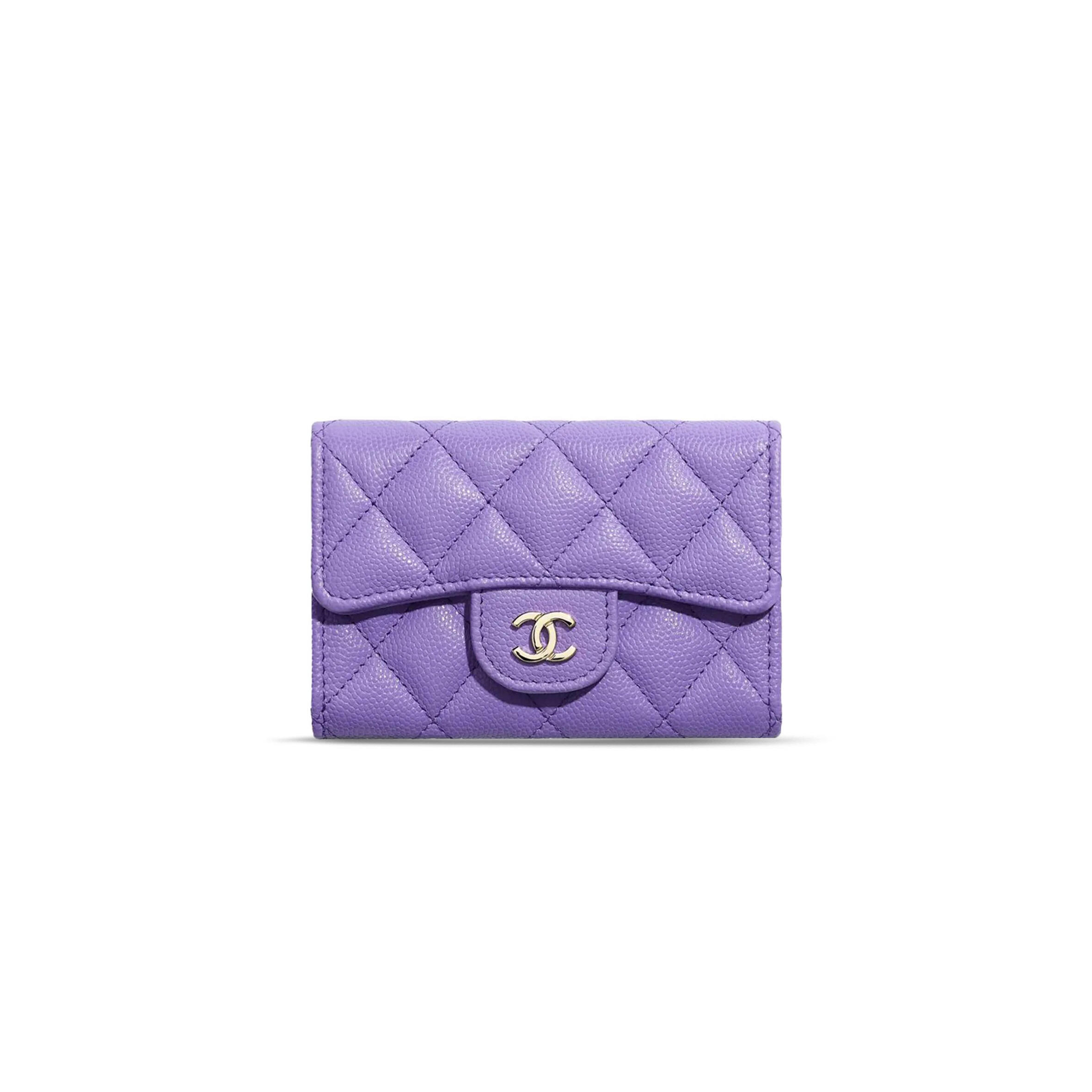 Ch*el caviar quilted flap card holder wallet purple ap0214 (11.3*7.5*2.5cm)